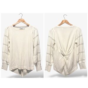 New York & Co Ivory Sweater Twisted Back Sheer Long Sleeve Size S Casual Knit